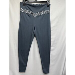 Nova Sport Athleisure Leggings Womens Size L Charcoal Gray Leopard Print V Waist